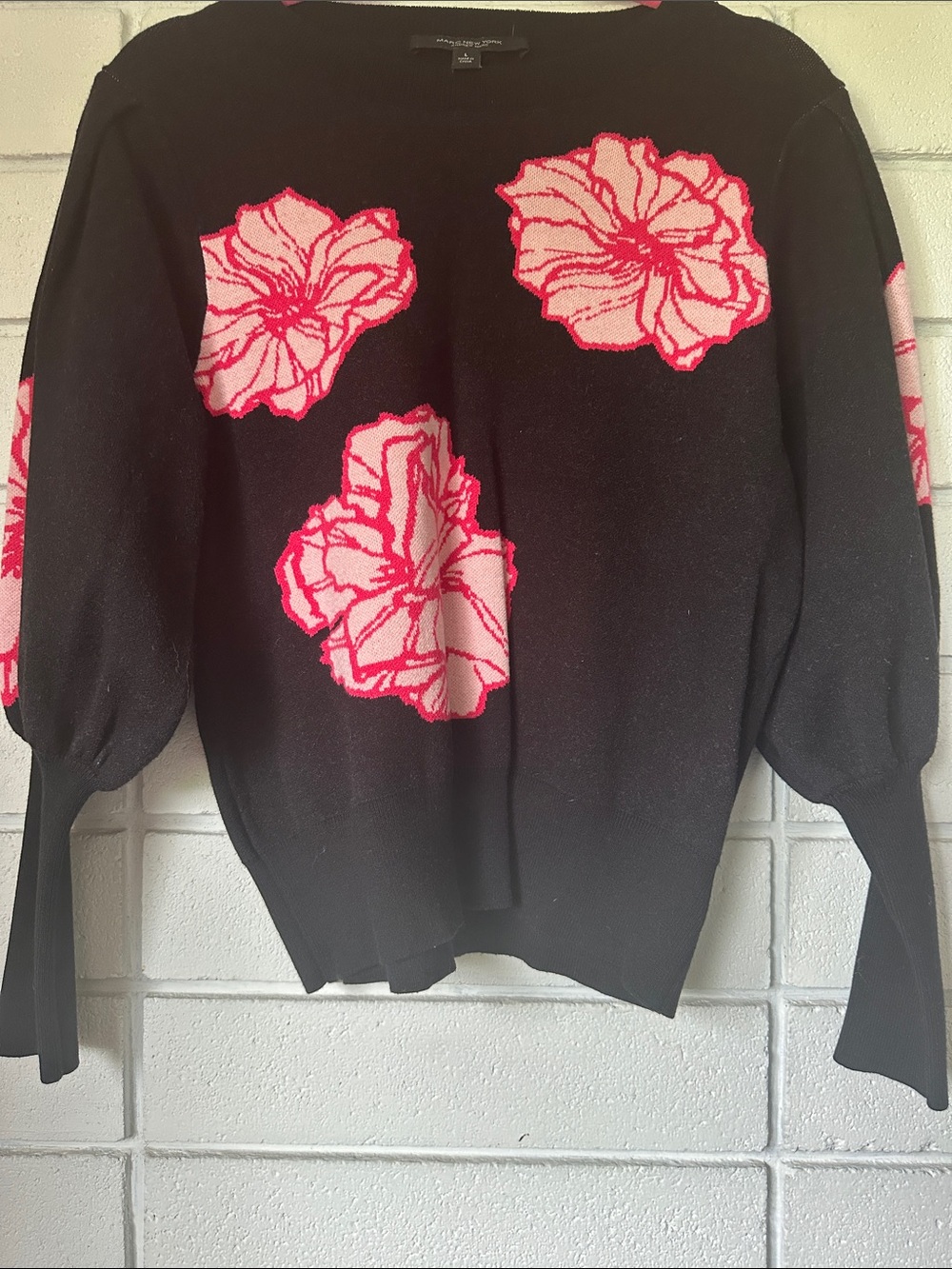 Marc New York Black Sweater with Pink Floral Motif